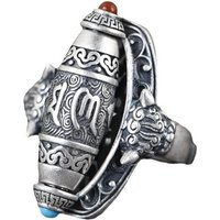 Blessing Buddhist Six Character Great Ming Mantra Ring Adjustable Men Index Finger Accessories Retro Hollow Lines Bead Rotatable