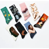 1 pair Canvas lattice plant Art Funny Socks Women Novelty Abstract Cute Socks Women Jacquard Crew Female Calcetines Divertidos