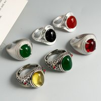 BF CLUB 925 Sterling Silver Ring For Women Jewelry Retro Red Green Stone Vintage Handmade Ring Allergy For Party Birthday Gift