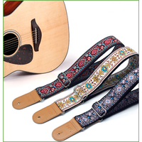 Guitar Strap Embroidered Belt Adjustable Jacquard Band Cotton Leather End For Bass Acoustic Electric Guitar Ukulele Instruments