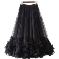 Oversized Flare Mesh Skirt Ruffle Trim A Line Puffy Tutu Sweet Stylish Design Versatile Daily Party Women Fashion Bottom Skirt