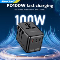 MeeGoo 100W GaN Universal Travel Adapter with 1USB-A and 3Type C, 1AC Fast Charging Power Adapter EU/UK/USA/AUS Plug for Travel