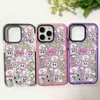 Silicone Soft Case For Iphone 11 14 15 Pro Max Cute Pink Rabbit Sticker Funda 12 13 Pro 7 8 Plus SE2 XR XS Shockproof Bumper