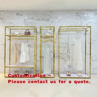 custom.Garment Store Boutique Heavy Duty Clothes Stand Metal Display Clothing Rack Stainless Steel Shiny Gold Clothing Rack