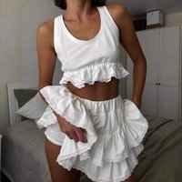 Niche lace cake short skirt summer two-piece set 2025 new sleeveless short vest set for women