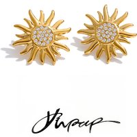 Yhpup Stainless Steel Cubic Zirconia Sun Stud Earrings for All Occasions Gold Platinum PVD Plated Daily Young Jewelry Waterproof