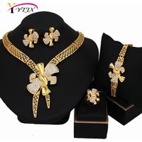 YTJX Bridal Jewelry Set 18K Gold Plated Bow Tie Necklace Bracelet Bowknot Stud Earring Ring For Women Wedding Party Jewelry Gift