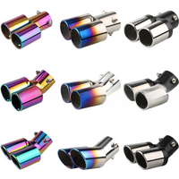 Car Universal Tailpipe One Out Two Baking Blue Model Accessories Stainless Steel Exhaust Tips Muffler Tail Double-Pipe Tube Tips