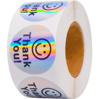 500 Sheets Per Roll 1.5inch Thank You Holographic Laser Film Emoticon Stickers Round Outer Packaging Decoration Universal Emoticon Stickers Reward Stickers Gift Decoration Reward Emoticon Stickers