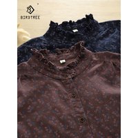 New 2026 Spring Women Cotton Long Sleeve Brushed Shirt, Ruffled Printed, Mori Girl Fashion Temperament Loose Blouse T62293CC