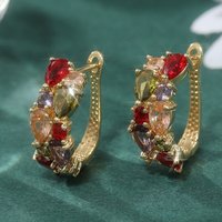 Exquisite Gold Color Inlaid Multicolored Cubic Zirconia Hoops Women's Earrings Daily Wear Party Earrings Woman Fashion Jewelry