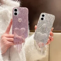 Three-dimensional crystal heart and tassel phone case For iphone17 16 15 14 13 12 11 promax case