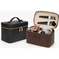 PU Leather Makeup Bag Square Shape Waterproof Toiletry Bag Removable Divider Large Capacity Camera Storage Bag for Women & Men