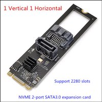 NGFF M2 NVME to SATA3.0 6Gb Card Adapter M.2 Key-M PCIE NVME to Dual SATA 3.0 Expanion Card Riser Converter JMB582 PCIE 3.0 Chip
