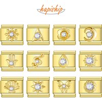 Hapiship Golden Flower Butterfly Moon Water Droplet Shiny CZ Italian Charm Fit 9mm Stainless Steel Bracelet Jewelry DJ2400
