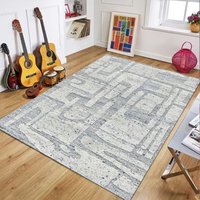 Abstract Linear Dash Print Area Rug, Light Blue and Beige Modern Floor Mat for Living Room Bedroom, Minimalist Home Decor Carpet