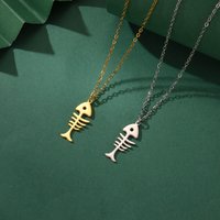 Fish bone animal hollow pendant simple men's and women's stainless steel necklace party jewelry gift wholesale 2024 new