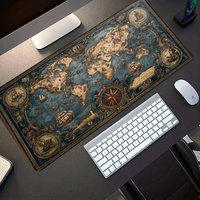 Comfortable Rubber Mouse Pad Vintage World Map Nautical Sailboat Pattern Non Slip Washable Durable Desk Mat For Office Gaming