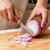 A Wooden Handle Chopper for Cutting Scallions, an Efficient Tool for Evenly Chopping Herbs And Garlic, Perfect for Home Prep