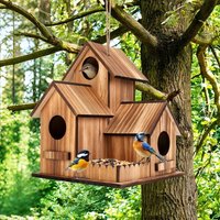 3 Chambers Wooden Bird House Thickened Incubation Box Hanging Birdhouse Rustic Handmade Bird Breeding Box Outdoor Garden