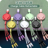3 In 1 USB Cable Retractable Data Cord For Iphone Samsung Huawei Xiaomi Multi Port Multiple Charging Wire
