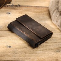 Genuine Leather RFID Card Wallets for Men Aluminium Box Travel Card Case Card Holders Money Clips Slim Casual Business Wallets