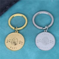 Amor Fati Stoic Pendant Stainless Steel Keychain For Men Women Medallion Philosophy Memento Mori Key Chains Birthday Gift