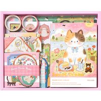 1Box Kawaii Cat Journal Stationery Gift Box, Washi Tape Stickers Memo Paper Scrapbook Kit