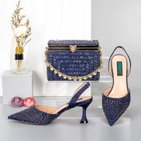 Doershow beautiful Italian blue Shoes And Bag Sets For Evening Party With Stones Italian Leather Handbags Match Bags! HGG1-39