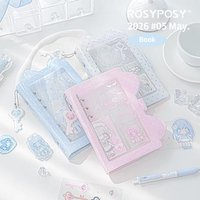 MINKYS Kawaii Pink/Baby Blue A6 Binder Cat Ear Planner Notebook Korean Cute Girl Polka Dot A6 Binder Notebook Diary Journal