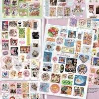 8Pc/set Cartoon Retro Small Animal Stickers Cute Penguin Cat Kawaii Sticker for Journal Scrapbook Girl DIY Deco Sticker Set