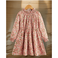 Spring and autumn foreign style girl elastic ear edge in the collar small flower sweet little shu fresh long-sleeved dress