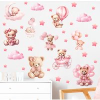 Cartoon Pink Bear Stars Cloud Wall Sticker Vinyl Child Room Art Decal Kids Room Bedroom Living Home Decor Self-adhesive Stickers