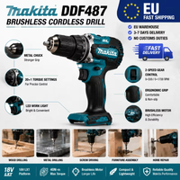 Original Makita 18V LXT Akku-Bohrschrauber DDF487 Bürstenlos mit hohem Drehmoment + BL1860B BL1840 Lithium-Akku-Pack DIY Profi-Werkzeug EU Schnelle Lieferung