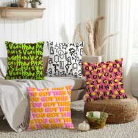 Simple English letters Cushion Cover Double-Sided Printed Organic Linen Pillow Cover, Decorative for Sofa Home
