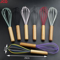 JCD Silicone Egg Beater Whisk Wooden Handle Kitchen Hand Egg Beater Gadgets Kitchen Tools Baking Accessories