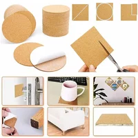 10pcs Round square cork coaster with self-adhesive DIY backboard, suitable for home bar coasters and DIY craft products
