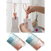 12/24 Pack Clothes Pins with Plastic Rope for Clothesline Multicolor Drying Clothing Clips Hooks Windproof Clothes Hanger