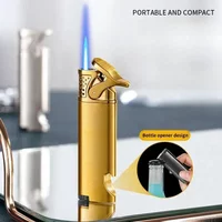Metal Multifunctional Bottle Opener Lighter Windproof Jet Flame Visible Window Portable Turbine Torch Mini Lighter Smoking Gift
