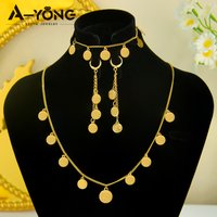 Turkish Bridal Coins Jewelry Set 21k Gold Plated Nigeria Wedding Necklace Bracelet Earrings Dubai Women Engagement Gold Jewelrys