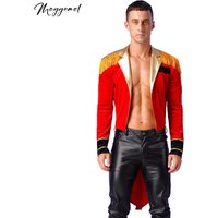 Mens Circus Ringmaster Showman Costume Lion Tamer Tailcoat Metallic Shiny Lapel Collar Long Sleeve Swallow-tailed Coat Jacket