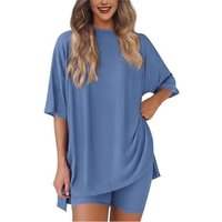 2025 Spring Summer Set Loose Fashion Solid Color Casual Loose Short Sleeve Shorts Set With Pocket Two Piece Suit Pijama Mujer