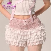 Mikumn Japanese Sweet Lolita Style Lace Skirts Women Elastic High Waist Multilayer Ruffles Cake Shorts Skirts Girls Kawaii Skirt