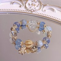 Fairy tale sea blue sapphire white crystal bracelet for brides, niche ice snowflake starry sky bracelet, cute girl gift
