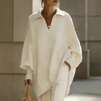 Spring 2026 Solid Color Long-Sleeved Knitted Sweater Lapel Loose Lazy Wind Outside Style Independent Station Sweater