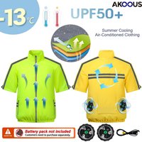 12V/5V USB Cooling Fan Vest Summer Breathable Short Sleeve Air Conditioned Cool Vest Outdoor Work Fishing Wear