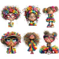 Cute Colorful Hippie Girls Iron On Transfers Rainbow Flower Heart Sunglasses Heat Transfer Stickers DTF Transfers for Kids Cloth