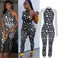 FAGADOER Spring Summer New Sexy Polka Dot Print Jumpsuits Woman Halter Sleeveless Backless Bodycon Rompers Female Streetwear