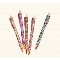 Multi-Color Options Heat Transfer Leopard Pattern Round Gel Pen Cute Leopard Pressed Colorful Hot Stamping Flower Film Metal Pen