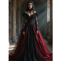 Gothic victorian Wedding Dresses Steampunk Corset A-Line Vintage Bridal Gown Customized Dark Red And Black Bride Dresses